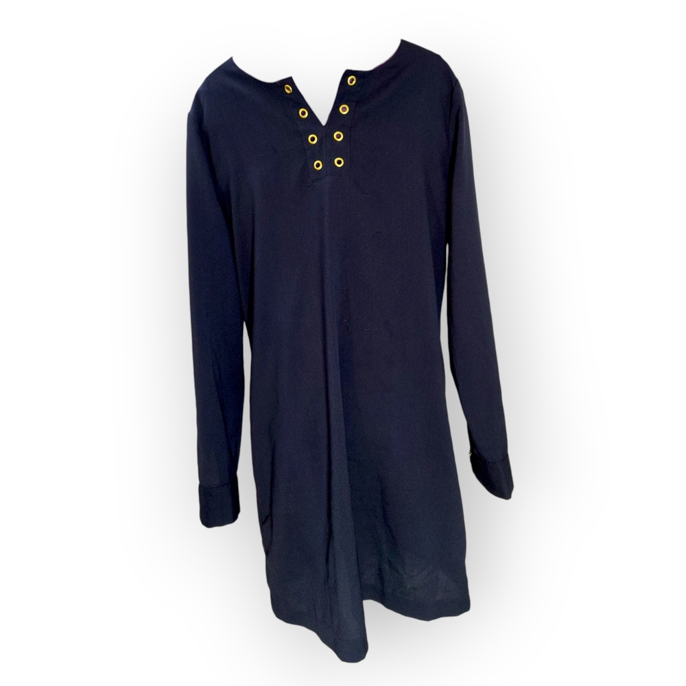 Kenneth Cole New York Navy Dress with Gold Details